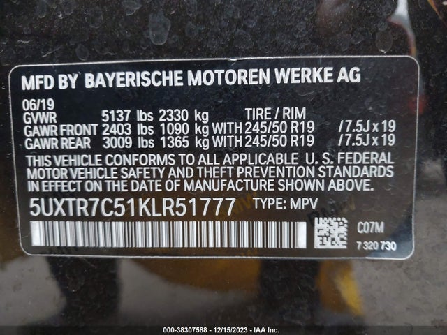 BMW X3 Sdrive30i 2019 5UXTR7C51KLR51777 Image 9