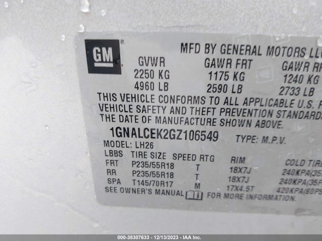 Chevrolet EQUINOX LT 2016 1GNALCEK2GZ106549 Image 9