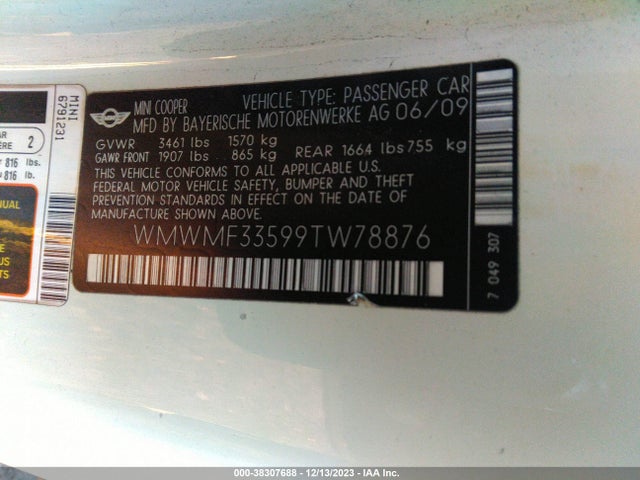2009 MINI COOPER WMWMF33599TW78876 Photo 8