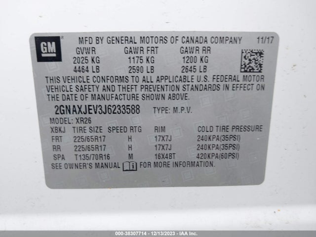 Chevrolet EQUINOX LT 2018 2GNAXJEV3J6233588 Image 9