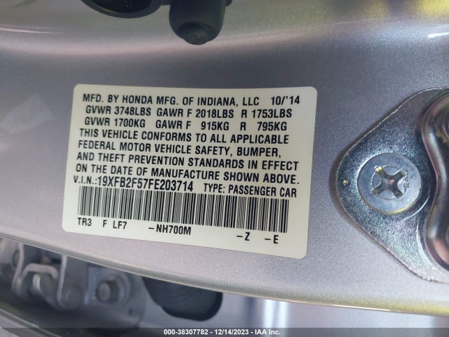 2015 HONDA CIVIC LX VIN: 19XFB2F57FE203714