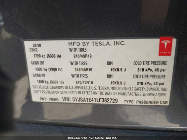 2020 TESLA MODEL S 5YJSA1E41LF382729 Photo 8