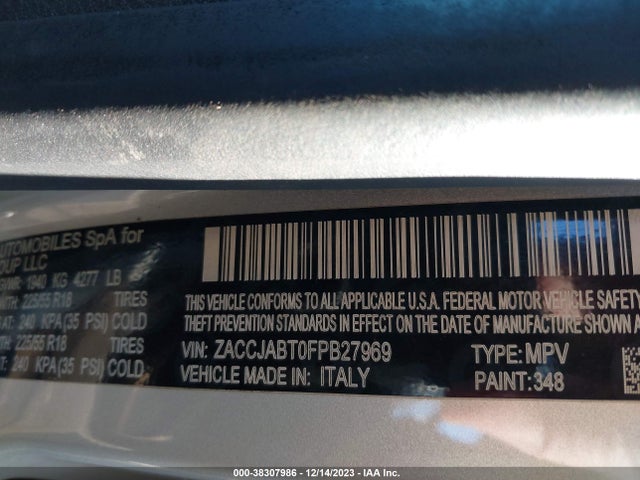 2015 JEEP RENEGADE LATITUDE VIN: ZACCJABT0FPB27969