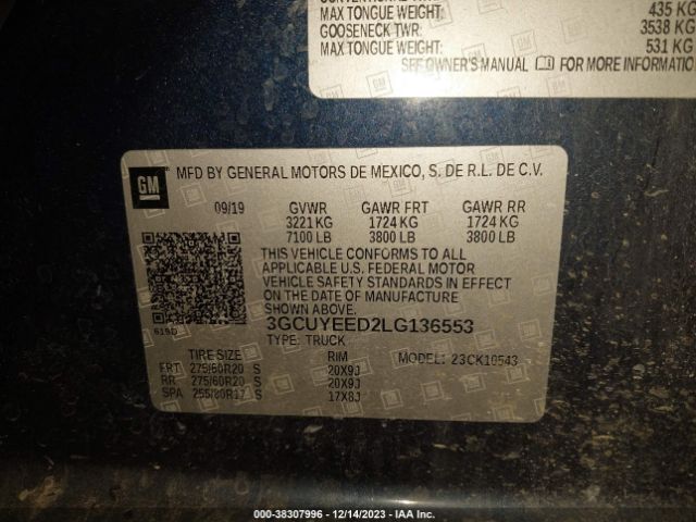 3GCUYEED2LG136553 Chevrolet Silverado 1500 4wd  Short Bed Rst