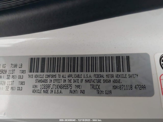 RAM 1500 Laramie  4x4 5'7 Box 2019 1C6SRFJT1KN605975 Image 9