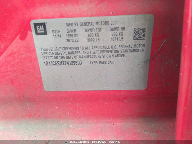 Chevrolet Sonic Lt Auto 2015 1G1JC6SH2F4139509 Image 9