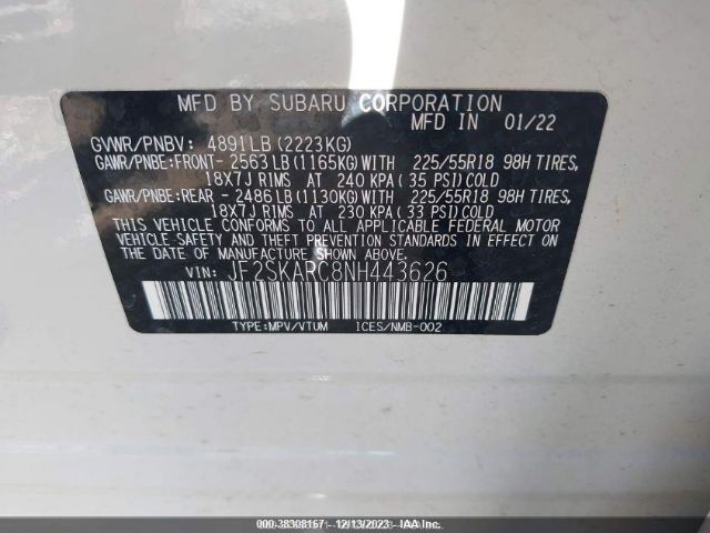 2022 SUBARU FORESTER JF2SKARC7NH543626 Photo 8