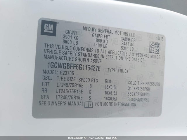 Chevrolet Express 2500 Work Van 2016 1GCWGBFF6G1154276 Image 9