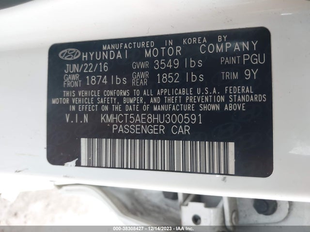 2017 HYUNDAI ACCENT SE VIN: KMHCT5AE8HU300591