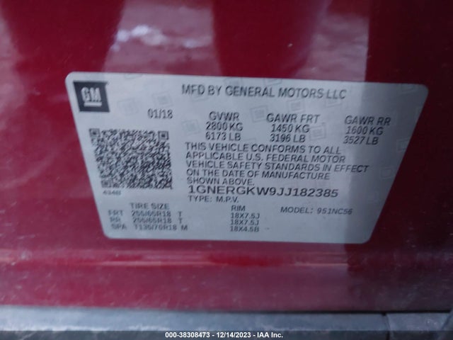 Chevrolet Traverse 1lt 2018 1GNERGKW9JJ182385 Image 9