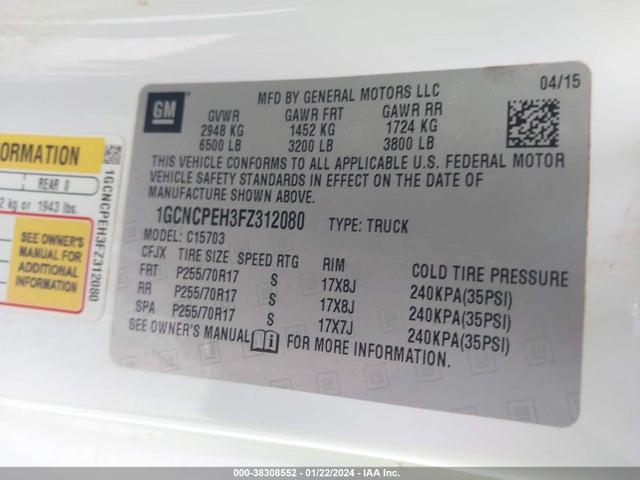 Chevrolet Silverado 1500 Wt 2015 1GCNCPEH3FZ312080 Image 9