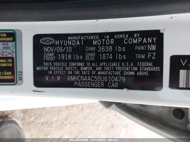 2011 HYUNDAI ACCENT GLS VIN: KMHCN4AC5BU610479