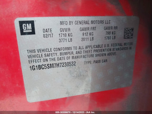 Chevrolet Cruze Ls Auto 2017 1G1BC5SM7H7230532 Image 9