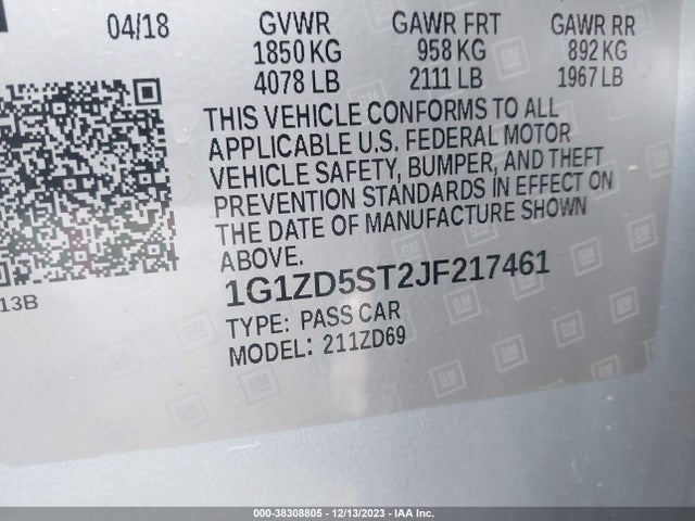 Chevrolet MALIBU LT 2018 1G1ZD5ST2JF217461 Image 9