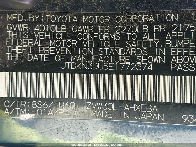 Toyota Prius Two 2014 JTDKN3DU5E1772374 Image 9
