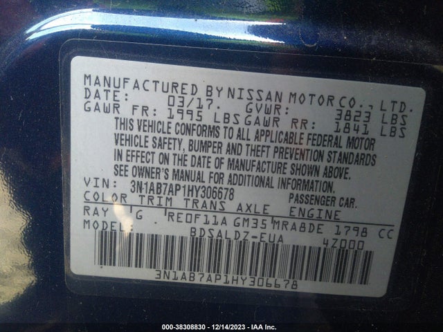 Nissan SENTRA SV 2017 3N1AB7AP1HY306678 Image 9