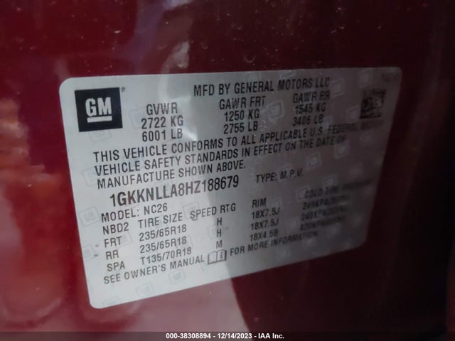GMC Acadia Sle-2 2017 1GKKNLLA8HZ188679 Image 9