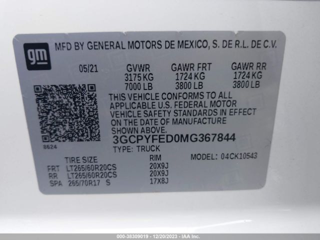 3GCPYFED0MG367844 Chevrolet Silverado 1500 4wd  Short Bed Lt Trail Boss