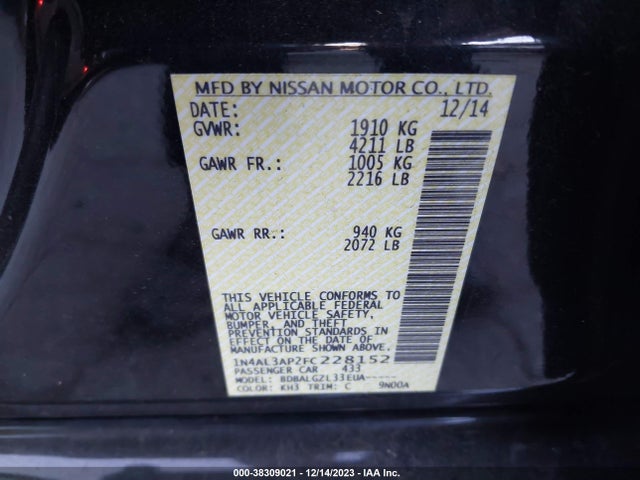 Nissan Altima 2.5 S 2015 1N4AL3AP2FC228152 Image 9