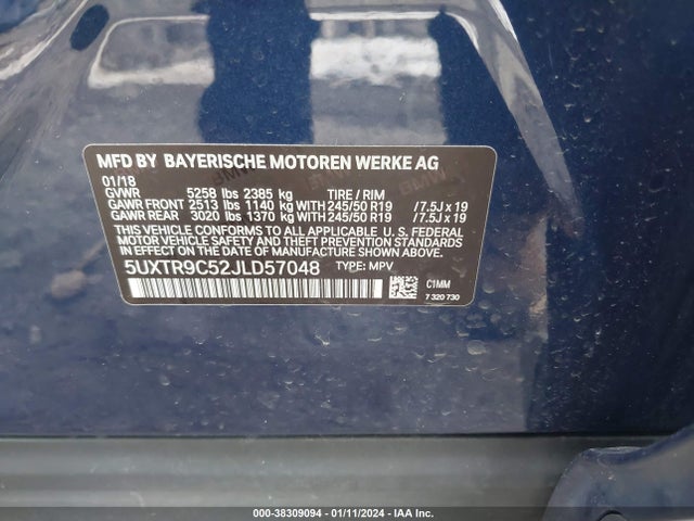 BMW X3 Xdrive30i 2018 5UXTR9C52JLD57048 Image 9