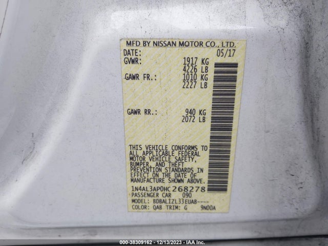Nissan Altima 2.5 Sv 2017 1N4AL3AP0HC268278 Image 9