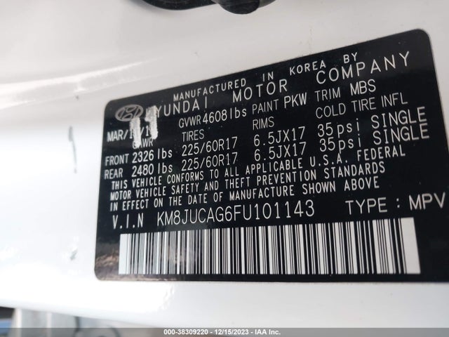 Hyundai TUCSON SE 2015 KM8JUCAG6FU101143 Image 9