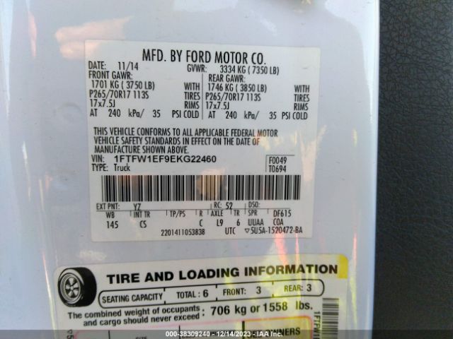 1FTFW1EF9EKG22460 Ford F-150 Xl