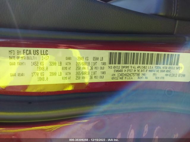 1C4RDHAG2HC757708 Dodge Durango Sxt Rwd
