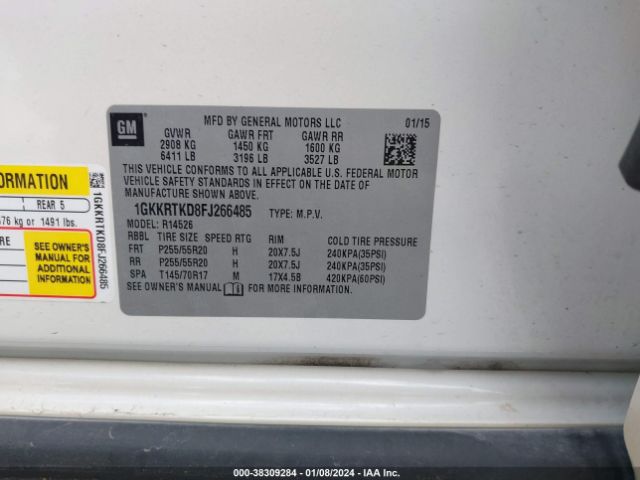 1GKKRTKD8FJ266485 GMC Acadia Denali