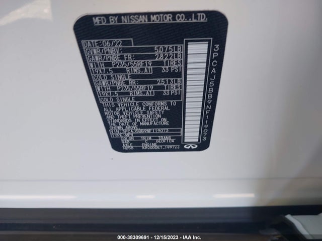 2022 INFINITI QX50 LUXE AWD VIN: 3PCAJ5BB9NF119073