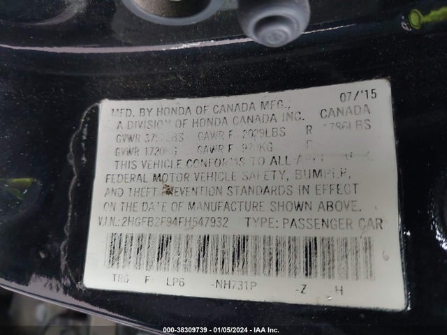 Honda Civic Ex-l 2015 2HGFB2F94FH547932 Image 9