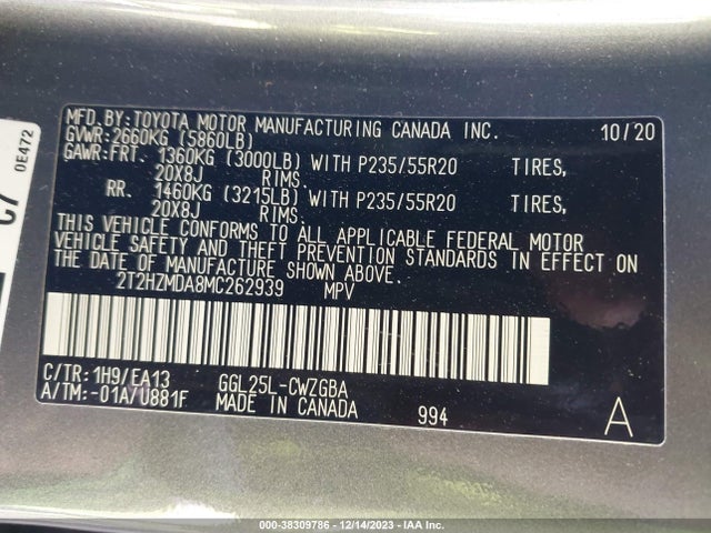 Lexus RX 350 2021 2T2HZMDA8MC262939 Image 9
