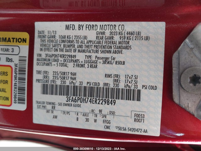 3FA6P0H74ER229849 Ford 2014