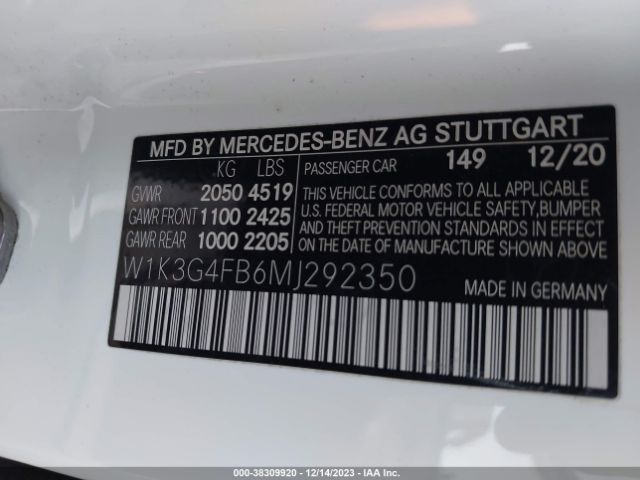 2021 MERCEDES-BENZ A-CLASS W1K3G4FB6MJ292350 Photo 8