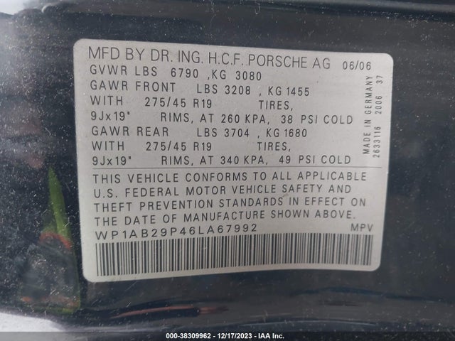 2006 PORSCHE CAYENNE WP1AB29P46LA67992 Photo 8