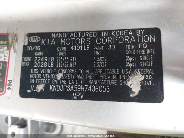 KIA SOUL + 2017 KNDJP3A59H7436053 Image 9