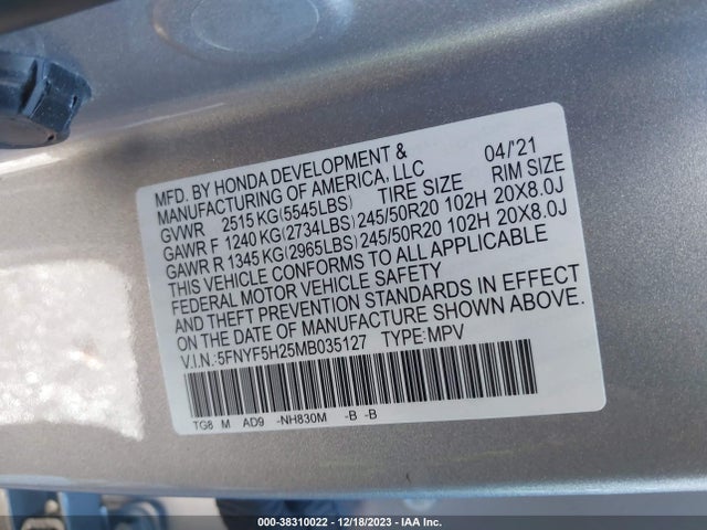 Honda Pilot 2wd Special Edition 2021 5FNYF5H25MB035127 Image 9