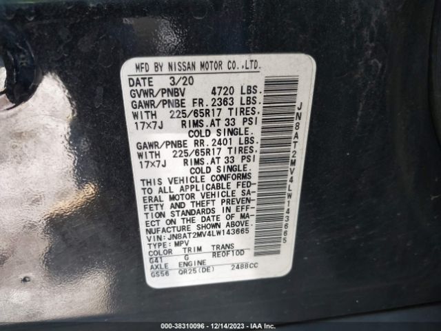 JN8AT2MV4LW143665 Nissan Rogue Sv Intelligent Awd