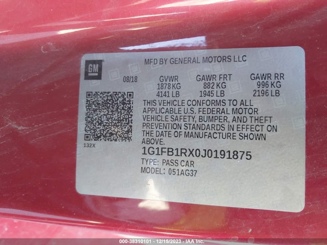 Chevrolet Camaro 1lt 2018 1G1FB1RX0J0191875 Image 9