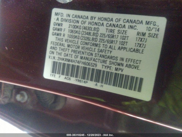 2HKRM4H74FH606529 Honda Cr-v Ex-l