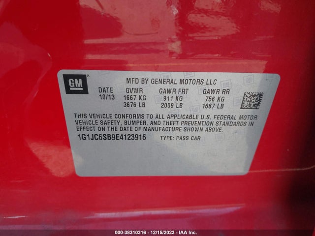 Chevrolet Sonic Lt Auto 2014 1G1JC6SB9E4123916 Image 9