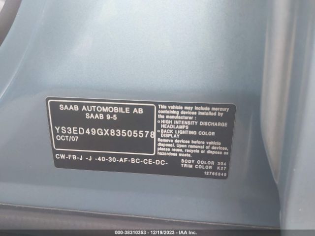 2008 SAAB 9-5 YS3ED49GX83505578 Photo 8