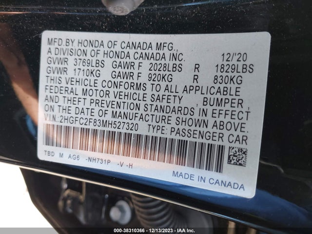 Honda Civic Sport 2021 2HGFC2F83MH527320 Image 9