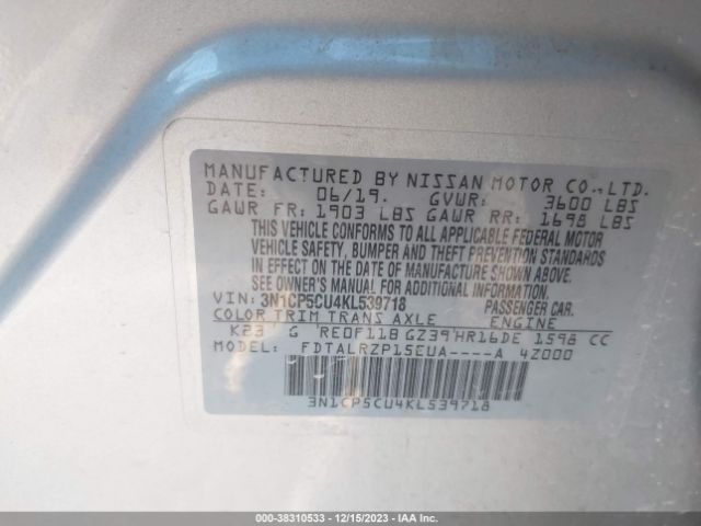 3N1CP5CU4KL539718 Nissan KICKS S