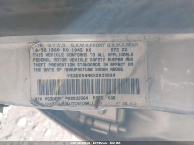 1999 SAAB 9-3 YS3DD58N8X2033564 Photo 8