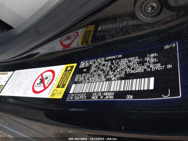 2012 LEXUS RX 450H VIN: JTJZB1BAXC2006388