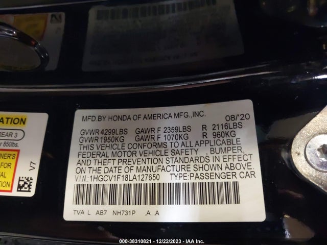 Honda ACCORD LX 2020 1HGCV1F18LA127650 Image 9