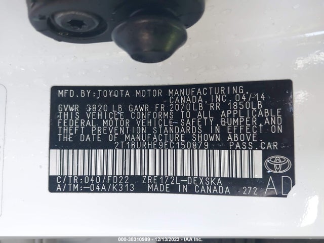 2014 TOYOTA COROLLA S PLUS VIN: 2T1BURHE9EC150879
