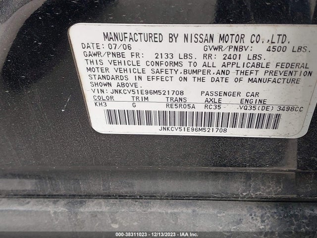 2006 INFINITI G35 JNKCV51E96M521708 Photo 8