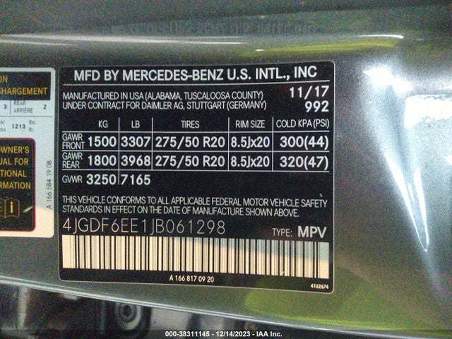 2018 MERCEDES-BENZ GLS 450 4MATIC VIN: 4JGDF6EE1JB061298